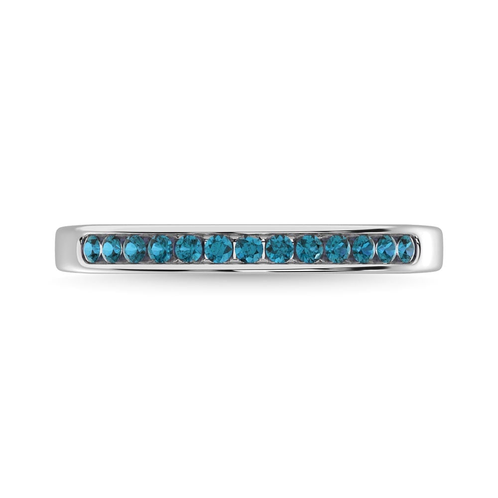 Aquamarine and Alternate Diamond 1/5 Ct.Tw. Ladies Machine Band in 14K White Gold: Aquamarine and Alternate Diamond 1/5 Ct.Tw. Ladies Machine Band in 14K White Gold 14k White Gold Stone Color: G-h Stone Clarity: Si2 Each ring is presented in standard size 6.5. Complimentary resizing