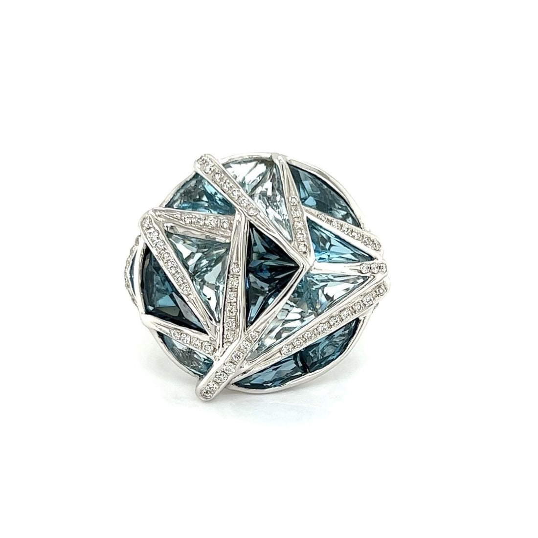 Bellari Geometric Statement Ring 18k White Gold Blue Topaz Diamond Size 7 (1 of 9)