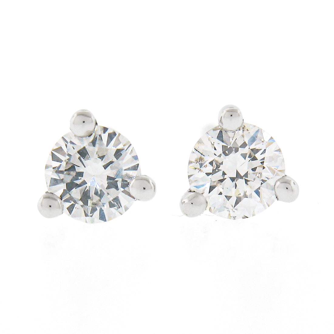 14k White Gold Diamond Stud Earrings 0.26 ctw Martini 3 Prong Round Brilliant (1 of 4)