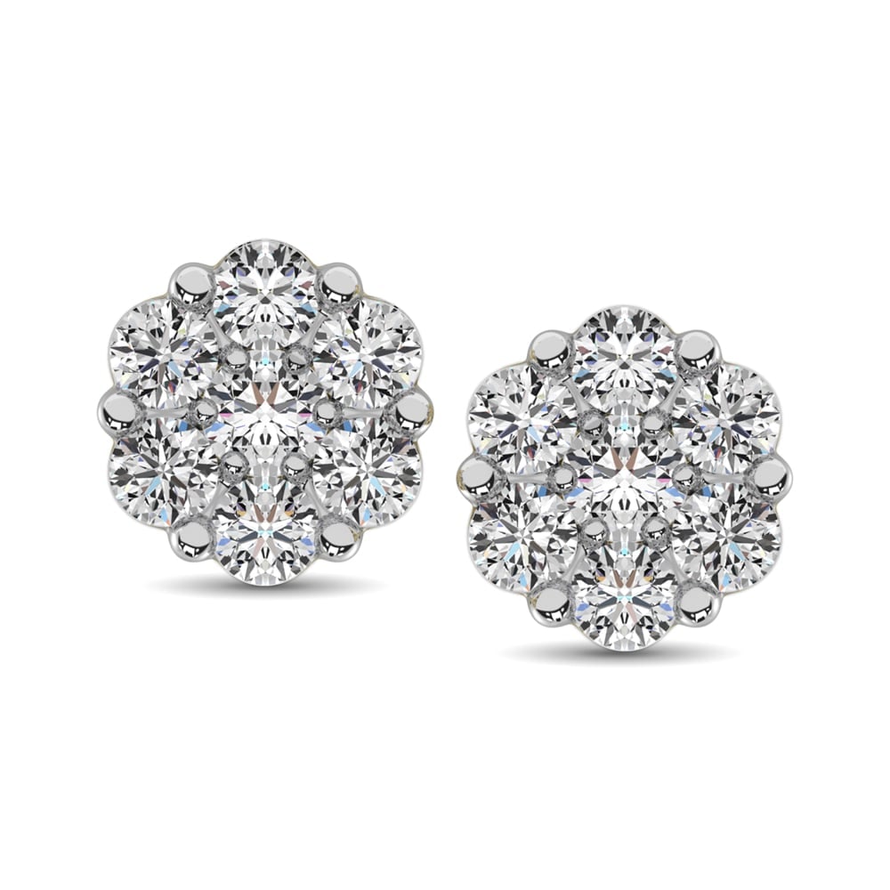 14K White Gold 1/2 Ct.Tw. Diamond Flower Studs Earrings: 14K White Gold 1/2 Ct.Tw. Diamond Flower Studs Earrings These amazing Earrings are available in 14K White Gold. There are 14 round diamonds with a total carat weight of 1/2 Ct.Tw. set in a prong setti