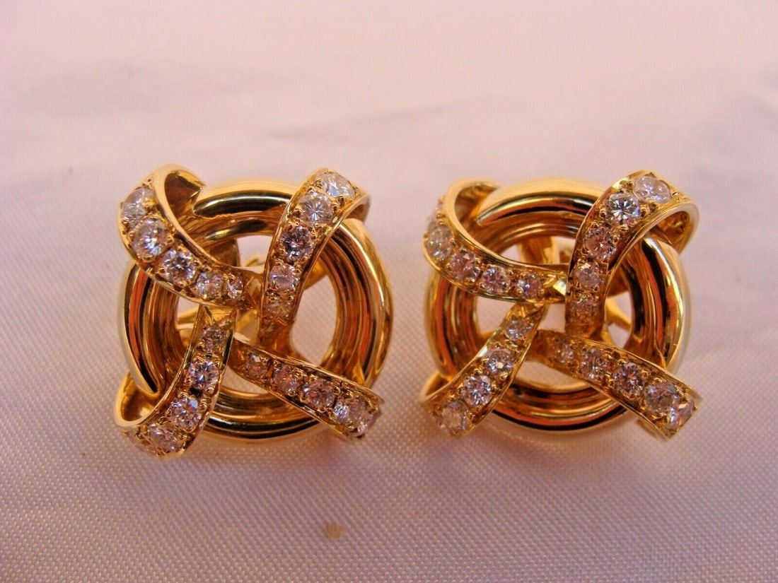 Jose Hess 18K Gold Diamond Cuff Earrings Signed 3.02 ct (1 of 8)