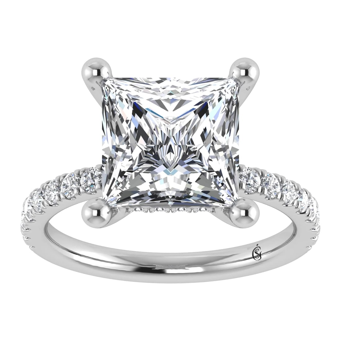 14K White Gold Lab Grown Diamond 5 1/2 Ct.Tw. Princess Shape Halo Engagement Ring (IGI Certified: 14K White Gold Lab Grown Diamond 5 1/2 Ct.Tw. Princess Shape Halo Engagement Ring (IGI Certified Center 5ct) Discover subtle brilliance and modern elegance with our Hidden Halo Diamond Engagement Ring