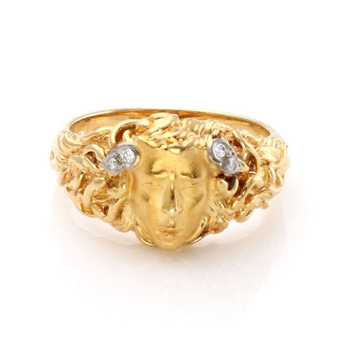 Carrera y Carrera Medusa Face Ring 18k Multi Tone Gold Diamond Size 6: Carrera y Carrera Medusa Face Ring 18k Multi Tone Gold Diamond Size 6 This Carrera y Carrera Medusa ring is crafted in 18k yellow and white gold and accented with approximately 0.02 ct total diamond w