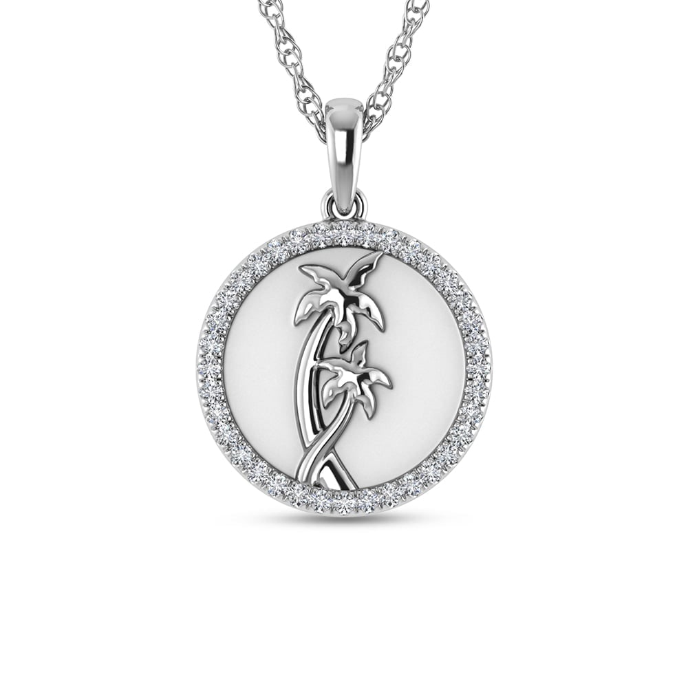 14K White Gold 1/6 Ct.Tw. Diamond Sea Of Life palm Tree Pendant: 14K White Gold 1/6 Ct.Tw. Diamond Sea Of Life palm Tree Pendant 14k White Gold Stone Color: G-h Stone Clarity: I1 Unless otherwise specified, pendants that include a chain are paired with our standard