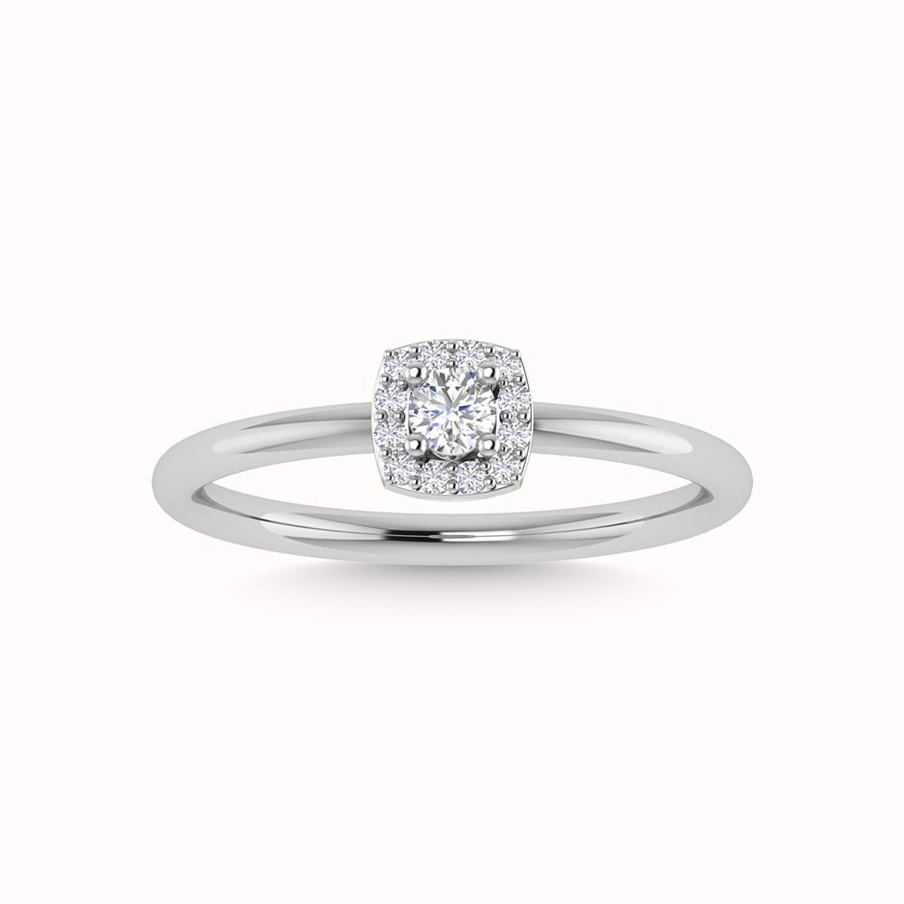 Diamond 1/3 Ct.Tw. Round and Cushion Cut Engagement Ring in 14K White Gold: Diamond 1/3 Ct.Tw. Round and Cushion Cut Engagement Ring in 14K White Gold 14k White Gold Stone Color: G-h Stone Clarity: I2 Each ring is presented in standard size 6.5. Complimentary resizing is avai