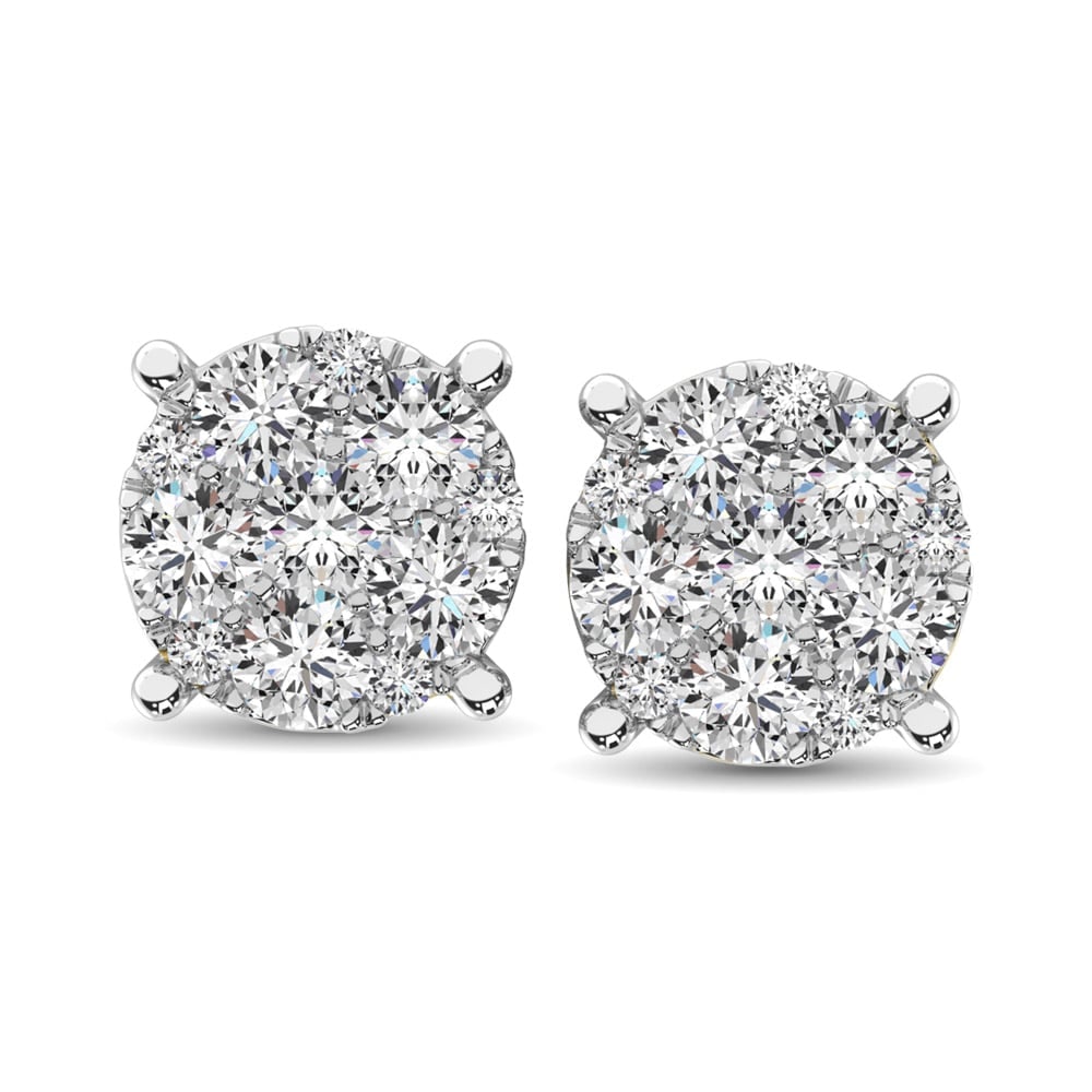 14K White Gold 2/5 Ct.Tw. Diamond Flower Stud Earrings: 14K White Gold 2/5 Ct.Tw. Diamond Flower Stud Earrings These simple yet elegant stud Earrings fashioned in 14K white gold, each Earrings features a round diamond center stone surrounded by a shimmerin