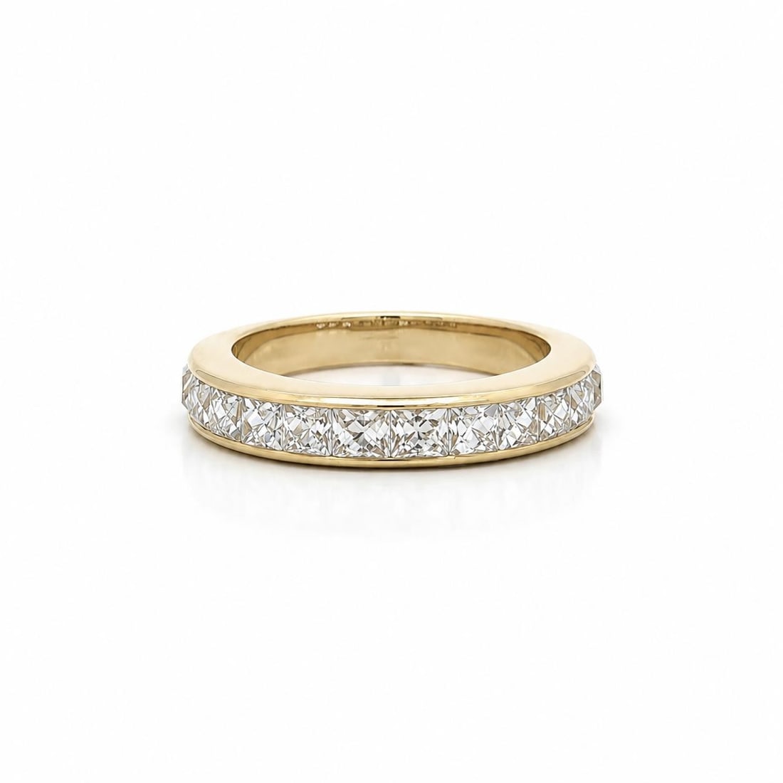 Unbranded 18k Yellow Gold Diamond Band Ring 2ctw French Cut Size 6: Unbranded 18k Yellow Gold Diamond Band Ring 2ctw French Cut Size 6 Vintage unbranded stack band ring crafted in solid 18k yellow gold and set with natural diamonds in a French cut channel setting. Thi
