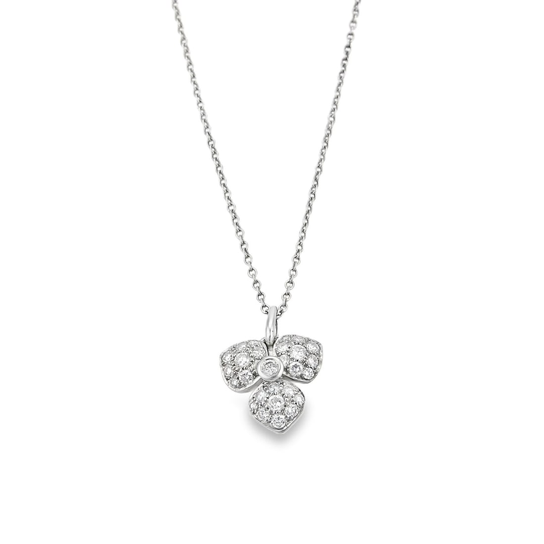 Tiffany & Co. Petal Platinum Diamond Pendant Necklace: Tiffany & Co. Petal Platinum Diamond Pendant Necklace A Tiffany & Co. Petal Diamond pendant necklace crafted in platinum with a floral-inspired petal motif and diamond accents totaling approximately 0