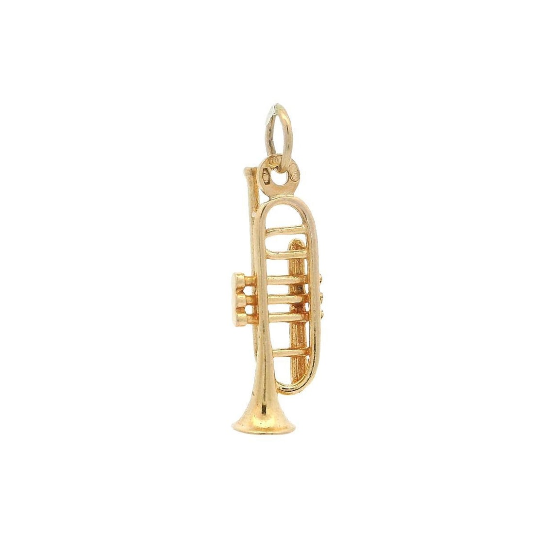 Vintage 10K Yellow Gold 3D Trumpet Charm Pendant: Vintage 10K Yellow Gold 3D Trumpet Charm Pendant This exquisite vintage collectible charm pendant features a stunning 3D detailed design of a trumpet, crafted from 10K solid yellow gold. Weighing just