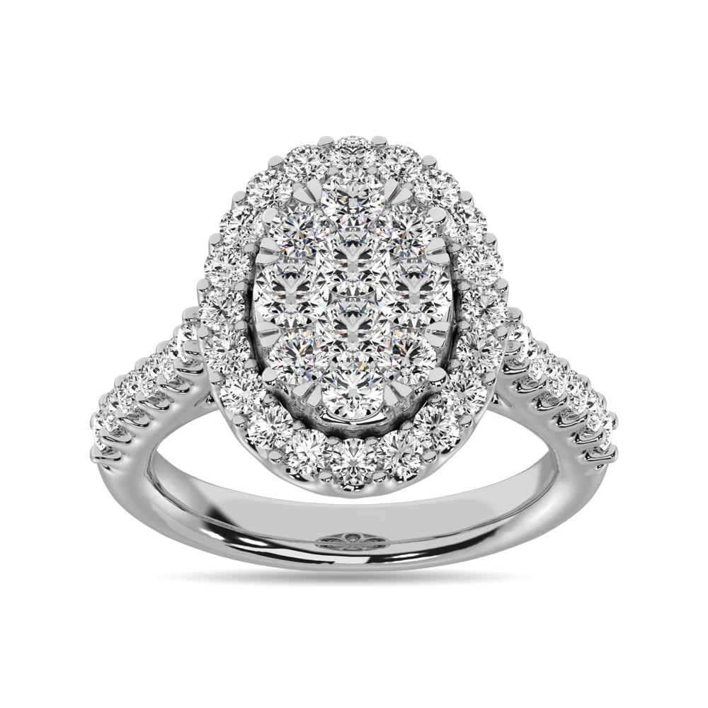 14K White Gold 3/4 Ct.tw Diamond Fashion Ring: 14K White Gold 3/4 Ct.tw Diamond Fashion Ring Crafted in 14K white gold, this ring features oval shape frame set with 3/4 Ct.Tw. shimmering round diamonds and surrounded by smaller round accent