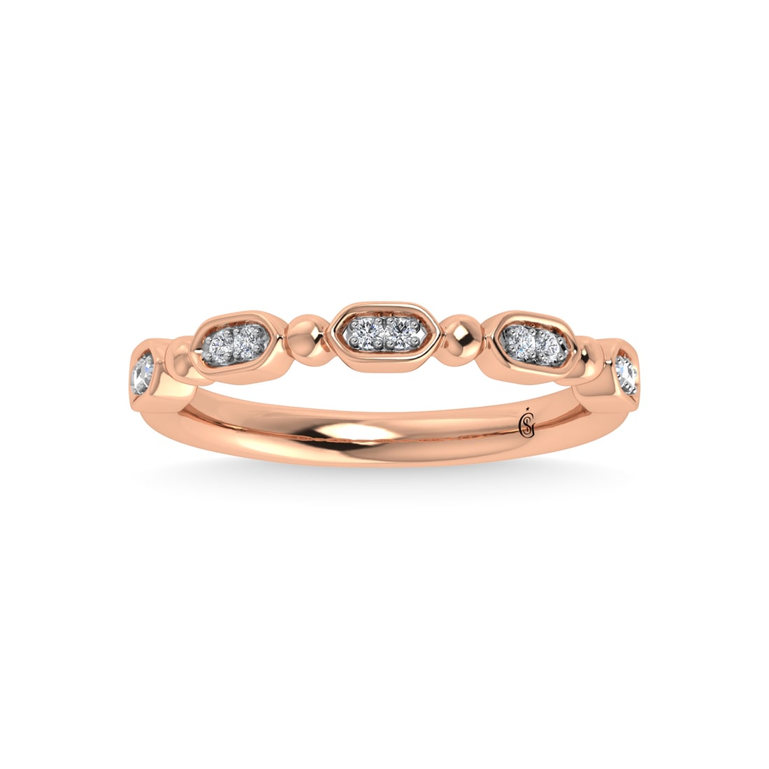 10K Rose Gold Diamond 1/20 Ct.Tw. Stackable Band: 10K Rose Gold Diamond 1/20 Ct.Tw. Stackable Band 10k Rose Gold Stone Color: G-h Stone Clarity: Si3 Each ring is presented in standard size 6.5. Complimentary resizing is available between sizes 510 (i