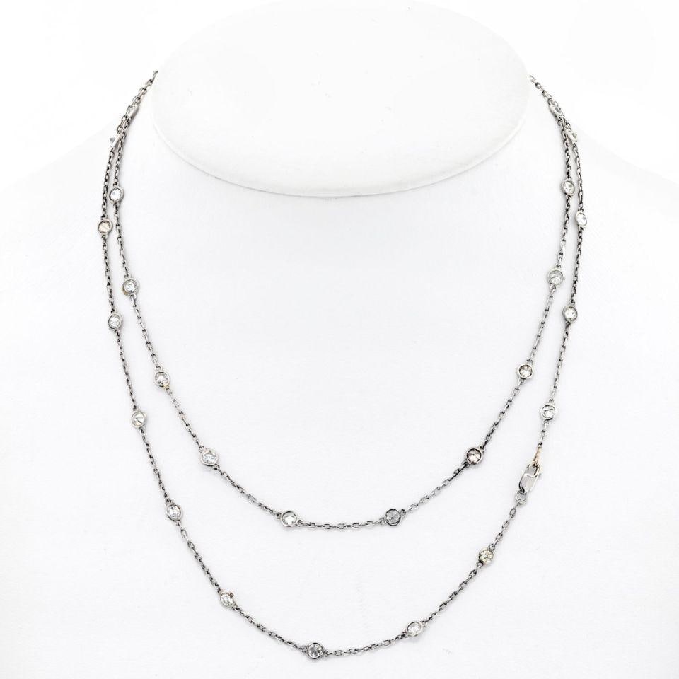 Diamonds by the Yard 14K White Gold 34 Inch Necklace 5.00ct Round: Diamonds by the Yard 14K White Gold 34 Inch Necklace 5.00ct Round This 14K white gold Diamonds by the Yard necklace showcases 35 round brilliant cut diamonds with a total carat weight of approximately