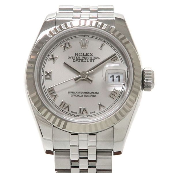 Rolex 179174 Datejust 26mm Swiss Automatic Ladies Watch: Rolex 179174 Datejust 26mm Swiss Automatic Ladies Watch This pre-owned Rolex Datejust 26mm women's wristwatch, model 179174, features a stainless steel case with a white gold bezel and a silver dial