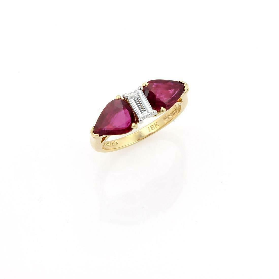 H.T. Stuart Diamond Ruby 3 Stone Ring 18k Gold Platinum GIA Certified (1 of 7)