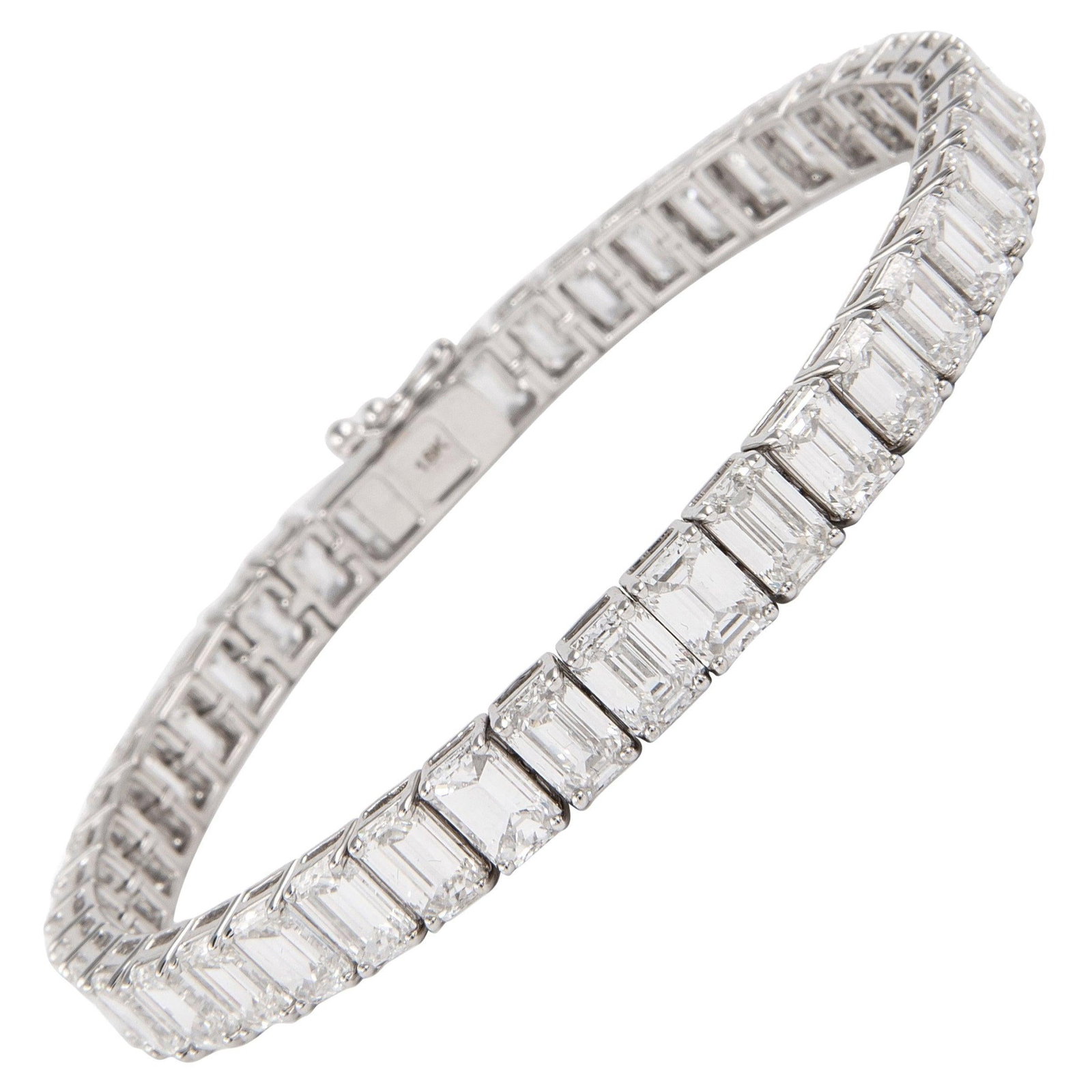 20.69ct GIA Certified Diamond Tennis Bracelet 18k White Gold: 20.69ct GIA Certified Diamond Tennis Bracelet 18k White Gold This exquisite modern diamond tennis bracelet showcases 43 stunning emerald cut diamonds, each GIA certified, with a total weight of 20.69 