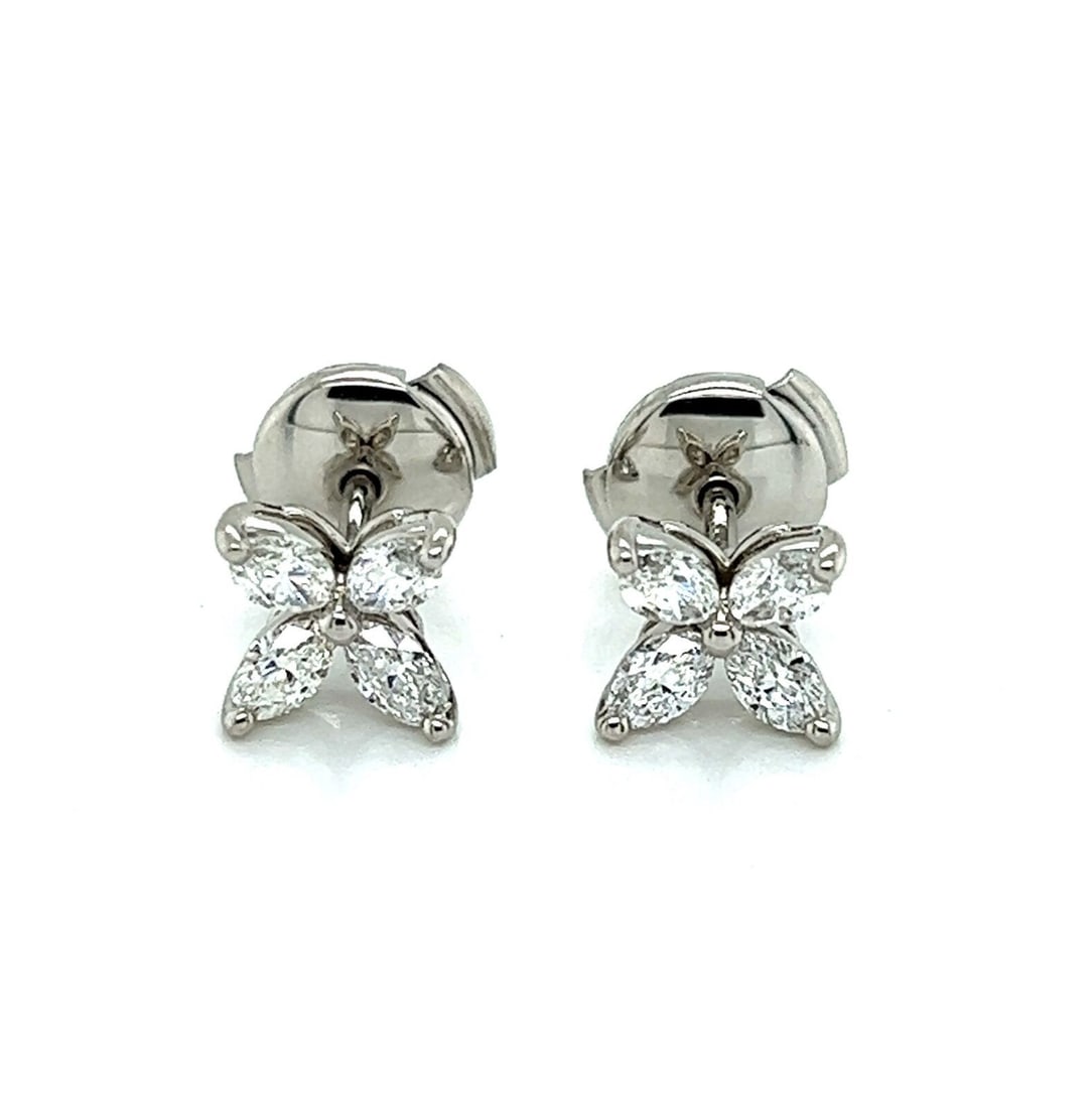Tiffany and Co Victoria Platinum Diamond Cluster Stud Earrings 0.92ct (1 of 10)