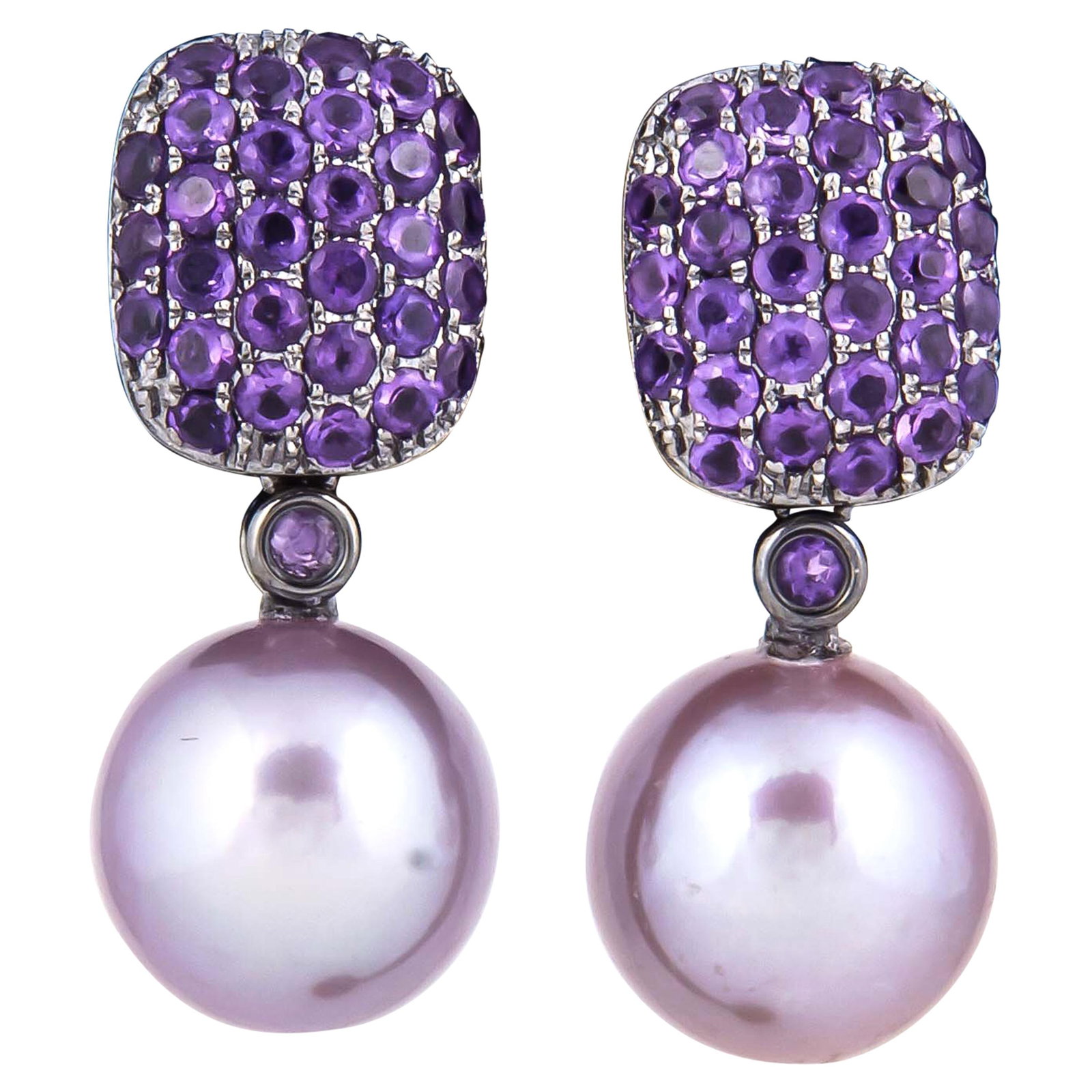 Harbor Diamonds 18K Pink Freshwater Pearl Amethyst Drop Earrings 1.45 CT (1 of 10)