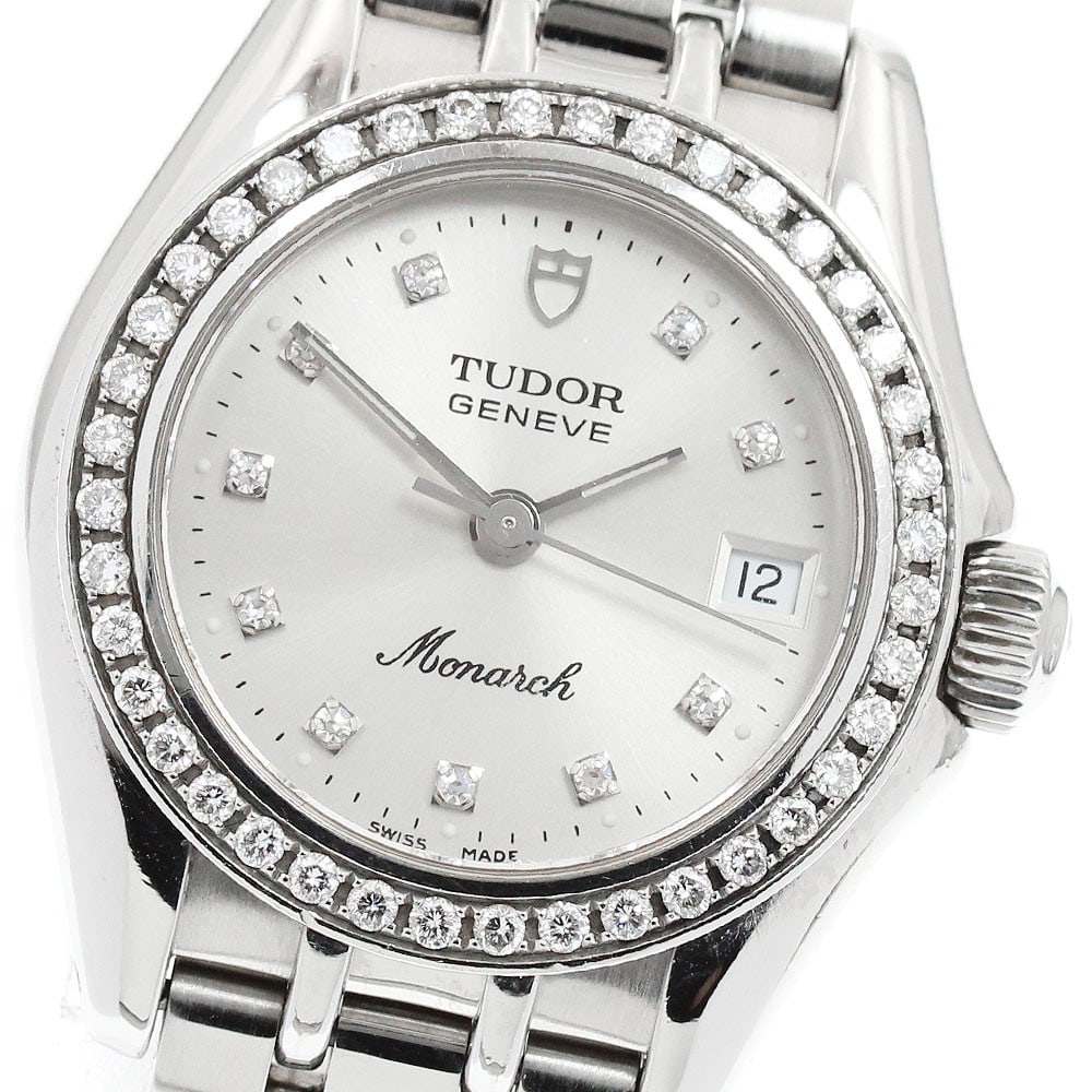 TUDOR Monarch 15810 Women's Quartz Wristwatch Diamond Bezel 10P Dial: TUDOR Monarch 15810 Women's Quartz Wristwatch Diamond Bezel 10P Dial Pre-owned TUDOR Monarch women's wristwatch with a quartz movement. This watch is identified as model 15810 and features a diamond b
