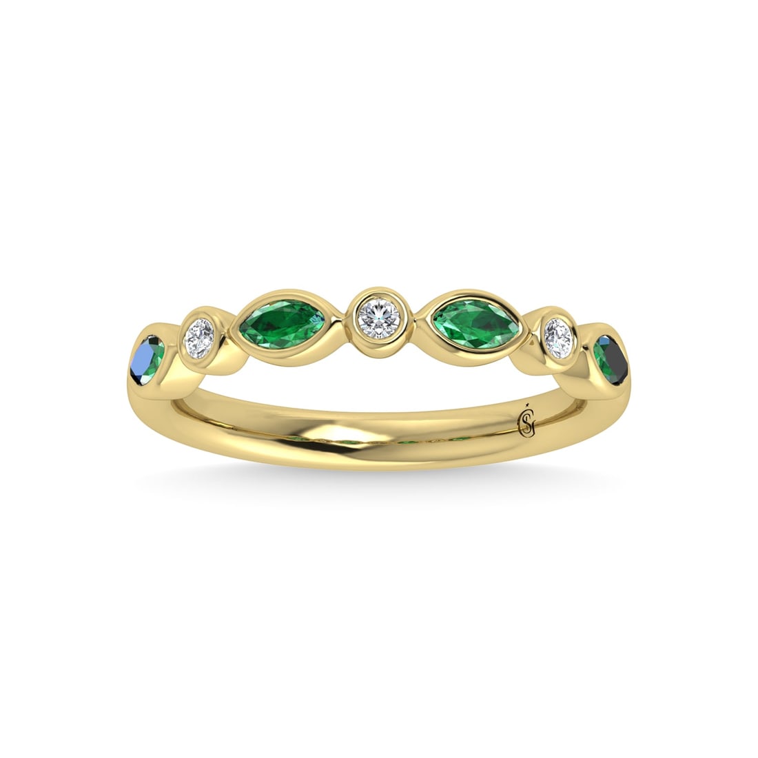 14K Yellow Gold Diamond 3/8 Ct.Tw. Bezel Set Round and Emerald Band: 14K Yellow Gold Diamond 3/8 Ct.Tw. Bezel Set Round and Emerald Band 14k Yellow Gold Stone Color: G-h Stone Clarity: Si2 Each ring is presented in standard size 6.5. Complimentary resizing is available