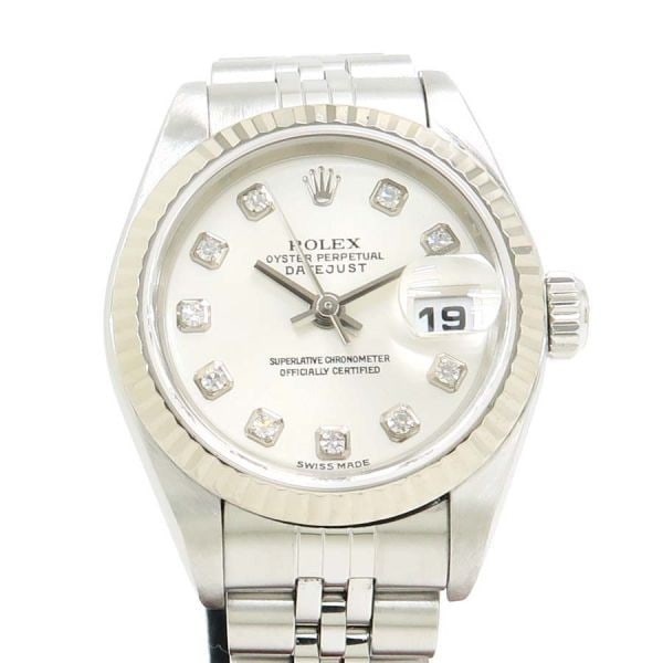 Rolex 79174G Datejust 26mm diamond dial automatic wristwatch: Rolex 79174G Datejust 26mm diamond dial automatic wristwatch This Rolex Datejust 26mm 79174G women's wristwatch features a stainless steel case with a white gold bezel set with 10 diamonds on the dial