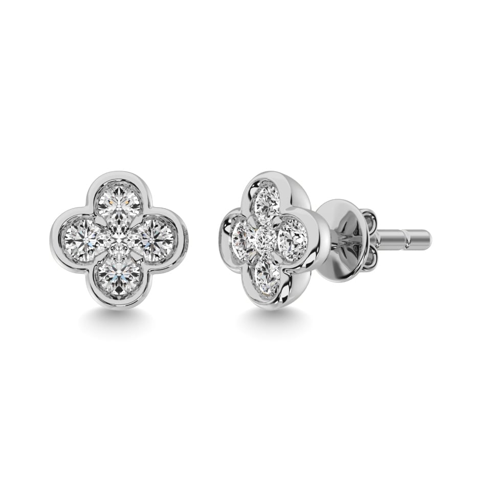 Diamond 1/3 Ct.tw Clover Earrings in 14K White Gold: Diamond 1/3 Ct.tw Clover Earrings in 14K White Gold 14k White Gold Stone Color: G-h Stone Clarity: I1 This item may take 2-5 weeks for shipping. PLEASE NOTE: Framed, Large, or heavy items do not have 