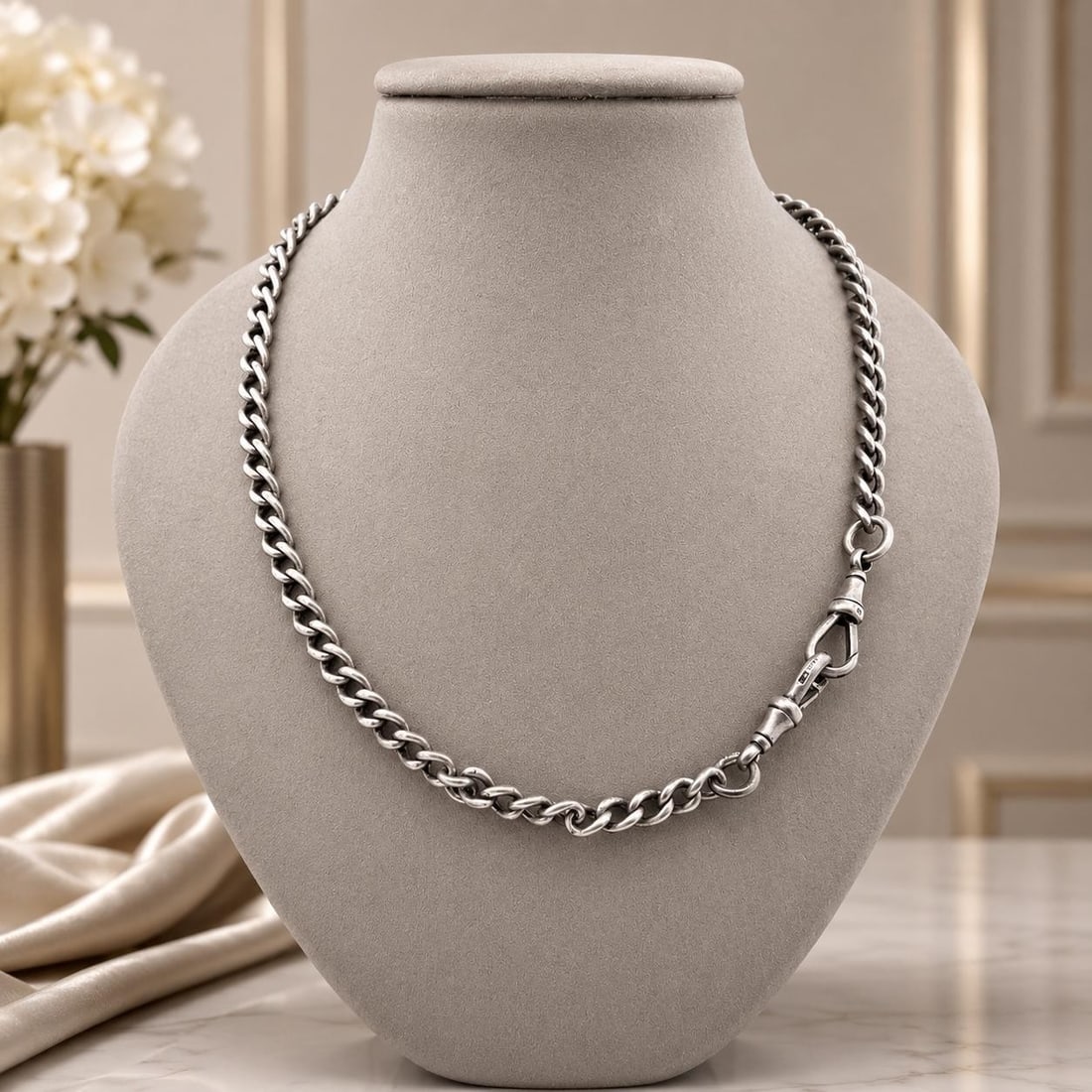 Sterling Silver Cuban Curb Link Necklace 19.5in Dual Dog Clips (1 of 6)