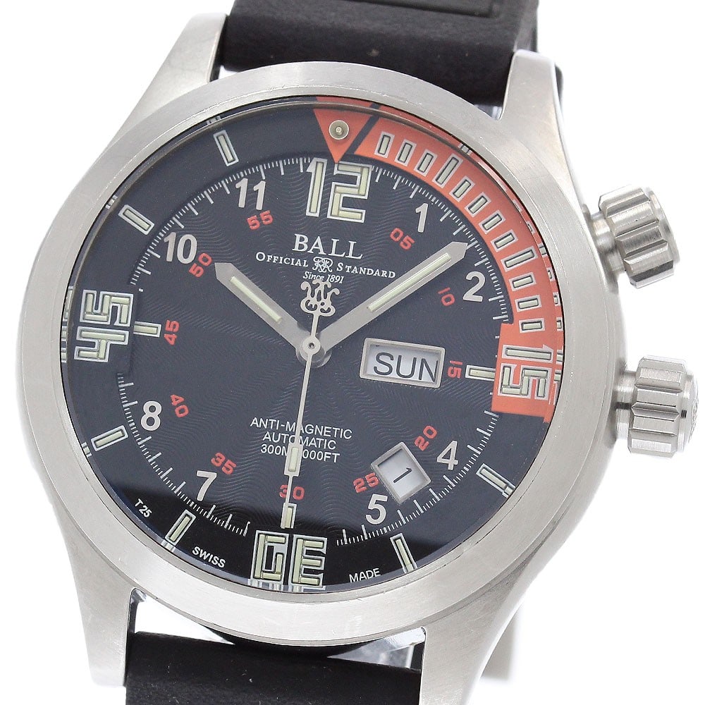 BALLWATCH Engineer Master II Diver Automatic Day-Date Wristwatch: BALLWATCH Engineer Master II Diver Automatic Day-Date Wristwatch This BALLWATCH Engineer Master II Diver Day-Date Automatic wristwatch features a stainless steel case and a black dial, complemented by