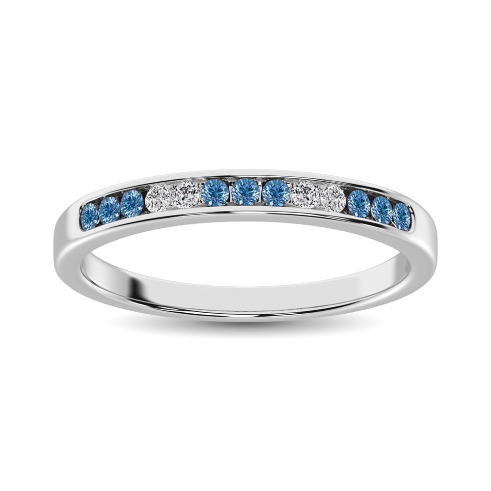 Blue Diamond 1/5 Ct.Tw. Machine Band in 14K White Gold: Blue Diamond 1/5 Ct.Tw. Machine Band in 14K White Gold 14k White Gold Stone Color: G-h Stone Clarity: Si2 Each ring is presented in standard size 6.5. Complimentary resizing is available between sizes