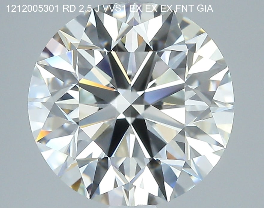 Loose Diamond - Round 2.5ct J VVS1: Loose Diamond - Round 2.5ct J VVS1 Source: Natural Mined Diamond Shape: Round Carats: 2.5 Color: J Clarity: VVS1 Certification: GIA Condition: Pre-Owned PLEASE NOTE: Framed, Large, or heavy items do n