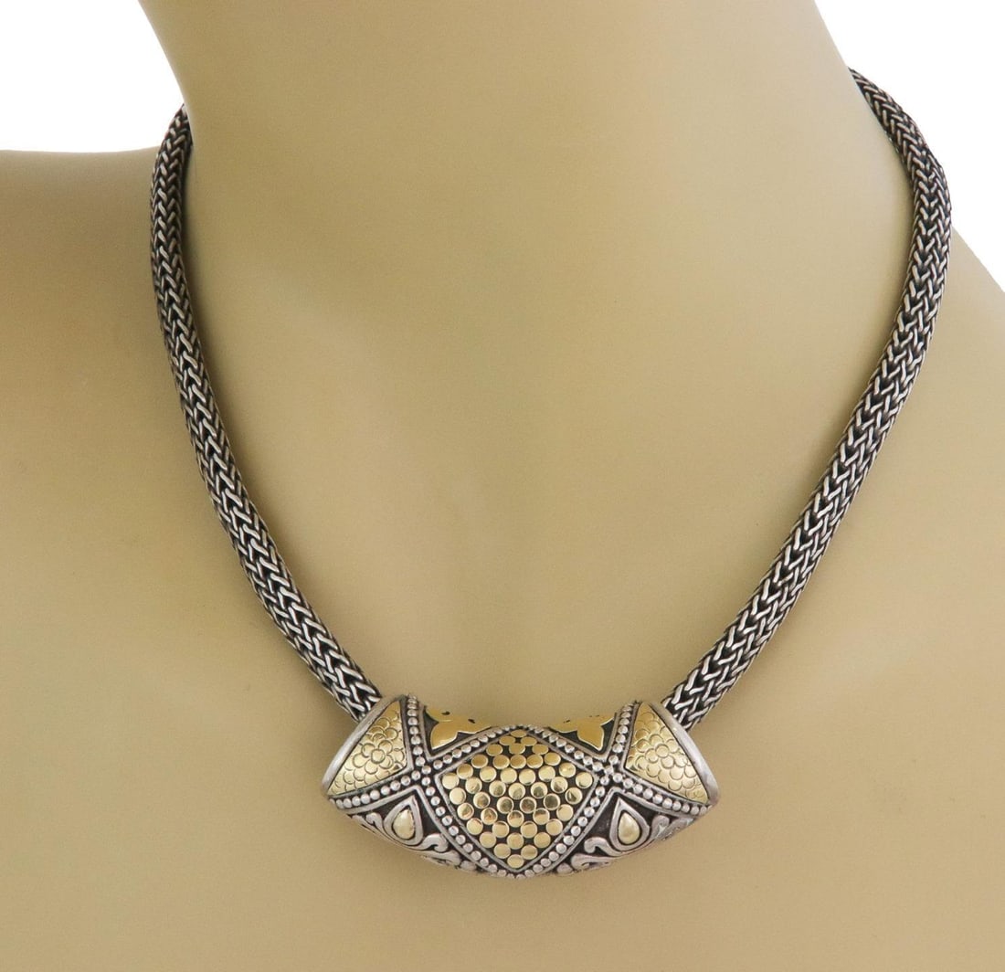 John Hardy Dots Necklace 925 Silver 18k Gold Slide Pendant: John Hardy Dots Necklace 925 Silver 18k Gold Slide Pendant Introducing an authentic necklace from John Hardy's Dots Collection, expertly crafted from high-quality sterling silver and adorned with 18k 