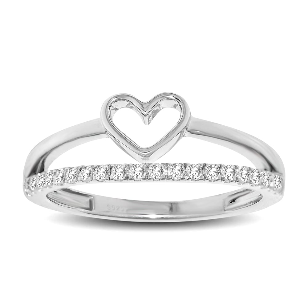 10K White Gold 1/5 Ct.tw Diamond Heart Ring: 10K White Gold 1/5 Ct.tw Diamond Heart Ring This eye-catching ring is available in 10K White Gold. There are 18 round diamonds with a total carat weight of 1/5 Ct.Tw. set in a prong setting. 10k White