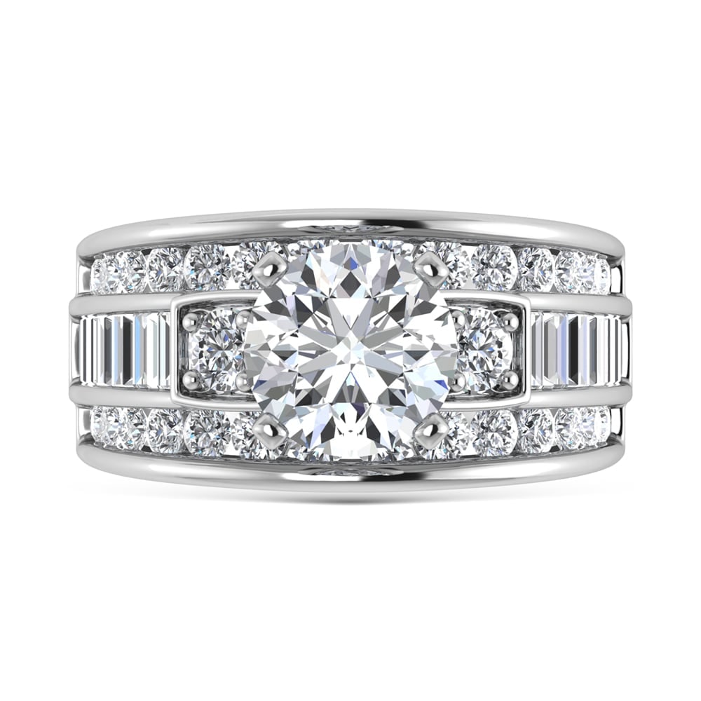 14K White Gold Lab Grown Diamond 5 ct.tw. Round Shape Engagement Ring (IGI Certified Center 3ct)