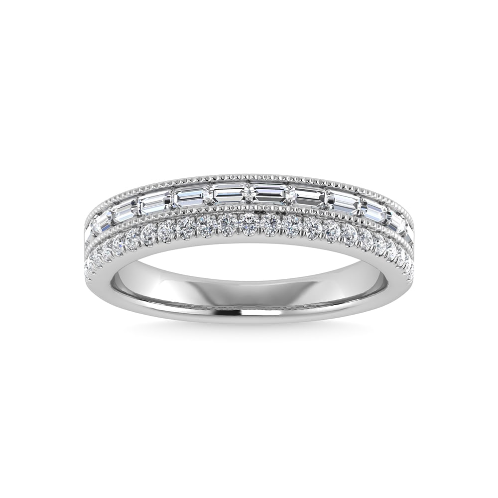 14K White Gold Diamond 1/3 Ct.Tw. Fashion Bands: 14K White Gold Diamond 1/3 Ct.Tw. Fashion Bands 14k White Gold Stone Color: G-h Stone Clarity: Si2 Each ring is presented in standard size 6.5. Complimentary resizing is available between sizes 510 (i
