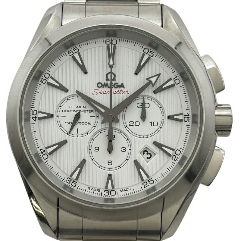 OMEGA Aqua Terra Men Chronograph Co Axial Chronometer Wristwatch: OMEGA Aqua Terra Men Chronograph Co Axial Chronometer Wristwatch This OMEGA Seamaster Aqua Terra Chronograph Co-Axial Chronometer is a Swiss-made men's wristwatch. It is a pre-owned timepiece, combini