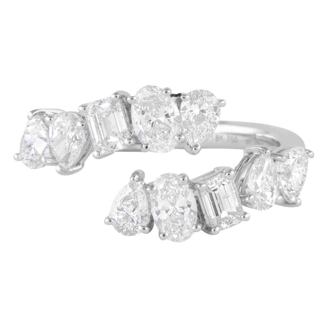 1.79ct Diamond Bypass Ring in 18k White Gold: 1.79ct Diamond Bypass Ring in 18k White Gold This exquisite multi-diamond bypass ring is crafted in 18k white gold, featuring a total of 1.79 carats of stunning natural diamonds. The design showcases 