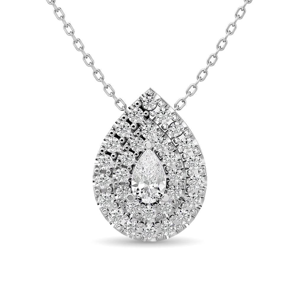 Diamond Pear Cut Double Halo Pendant 3/8 Ct.tw in 14K White Gold: Diamond Pear Cut Double Halo Pendant 3/8 Ct.tw in 14K White Gold Diamond Pear Cut Double Halo Pendant 3/8 Ct.Tw. in 14K White Gold (1/6Ct.Tw. Centre) 14k White Gold Stone Color: Gh Stone Clarity: Si2 