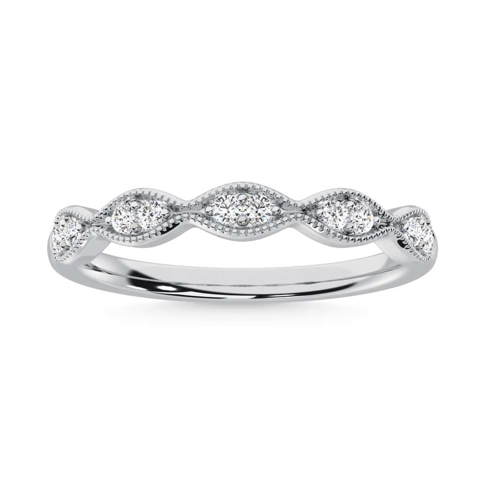 14K White Gold Diamond 1/6 Ct. Tw. Stackable Band: 14K White Gold Diamond 1/6 Ct. Tw. Stackable Band 14k White Gold Stone Color: G-h Stone Clarity: Si3 Each ring is presented in standard size 6.5. Complimentary resizing is available between sizes 510 