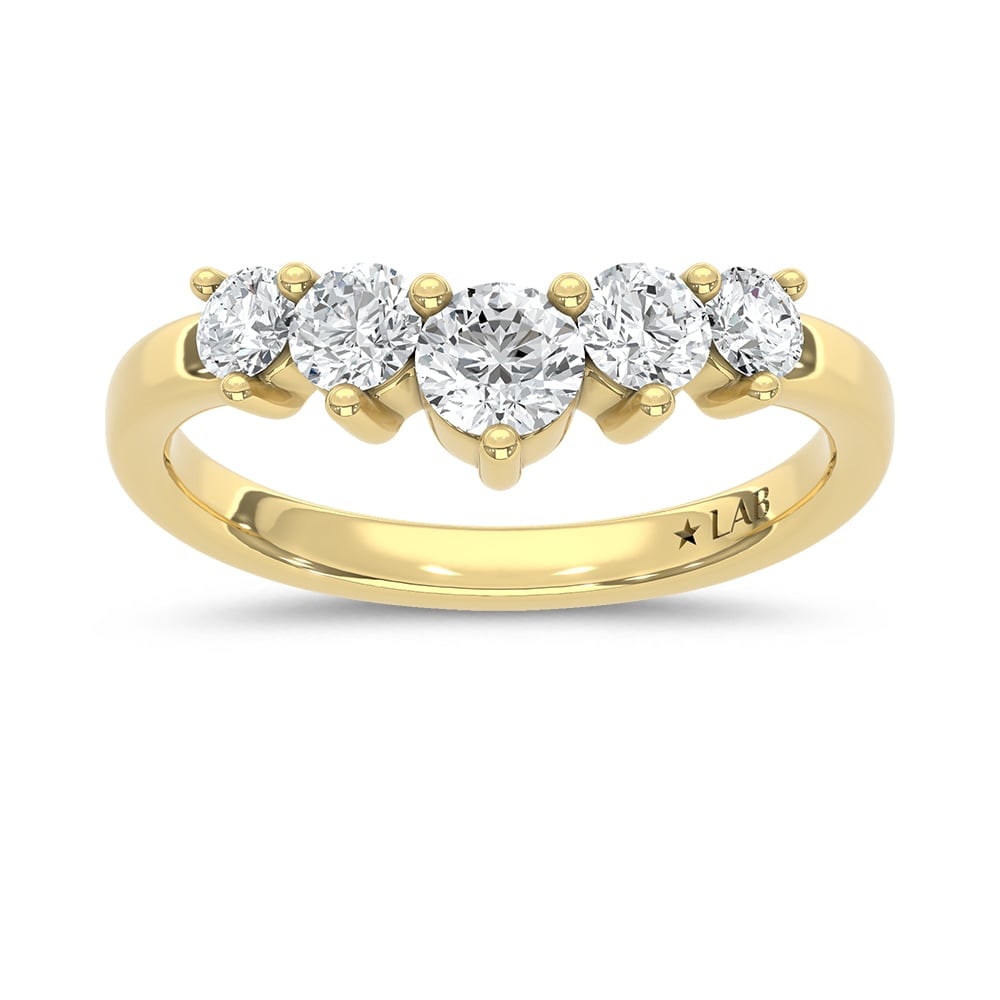 14K Yellow Gold Lab Grown Diamond 3/4 Ct.Tw. Chevron Band: 14K Yellow Gold Lab Grown Diamond 3/4 Ct.Tw. Chevron Band Add a modern twist to your jewelry collection with this 14K Yellow gold chevron band, featuring 3/4 carat total weight of lab-grown diamonds. 