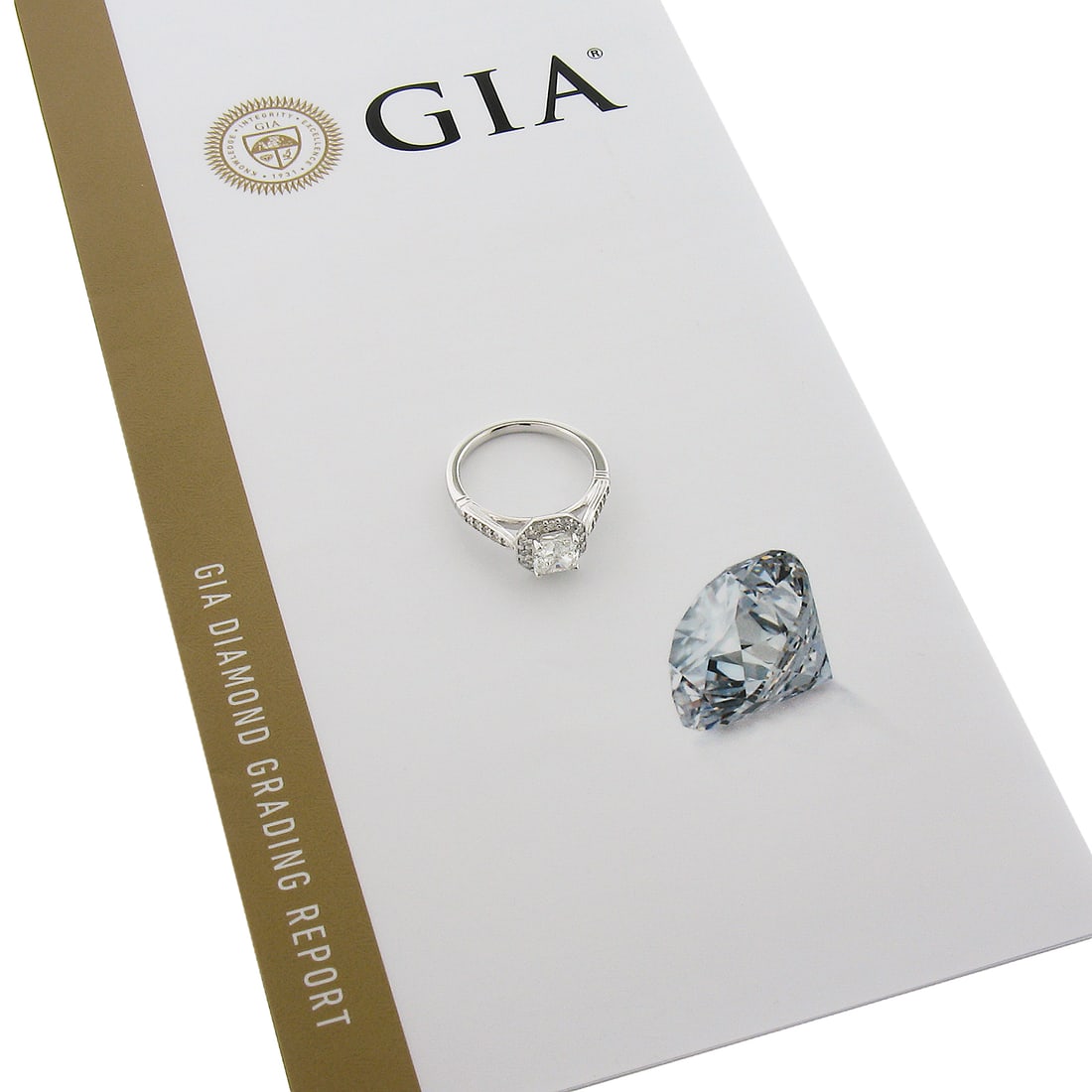 GIA Certified 18k White Gold Cushion Diamond Halo Ring Size 6: GIA Certified 18k White Gold Cushion Diamond Halo Ring Size 6 This elegant engagement ring features a cushion cut, GIA-certified natural diamond weighing 1.01 carats, set in solid 18k white gold. The 