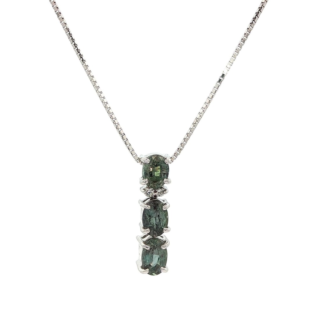 GIA Certified 1.27ctw Oval Alexandrite Diamond Pendant Necklace in White Gold: GIA Certified 1.27ctw Oval Alexandrite Diamond Pendant Necklace in White Gold This exquisite pendant necklace features a stunning design with three natural genuine oval brilliant cut alexandrites, sho