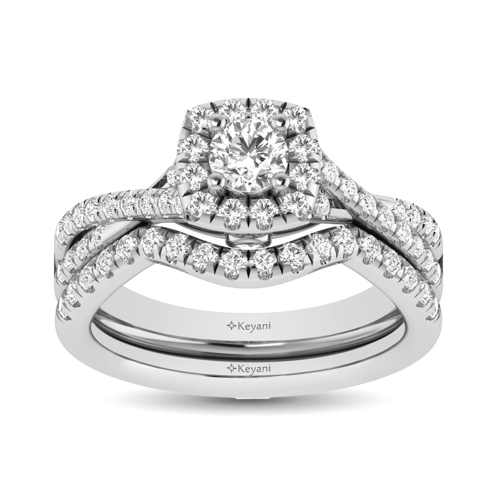 14KT White Gold 1Ct.Tw. Diamond keyani Bridal Ring: 14KT White Gold 1Ct.Tw. Diamond keyani Bridal Ring 14k White Gold Stone Color: Gh Stone Clarity: Si2 Each ring is presented in standard size 6.5. Complimentary resizing is available between sizes 510 