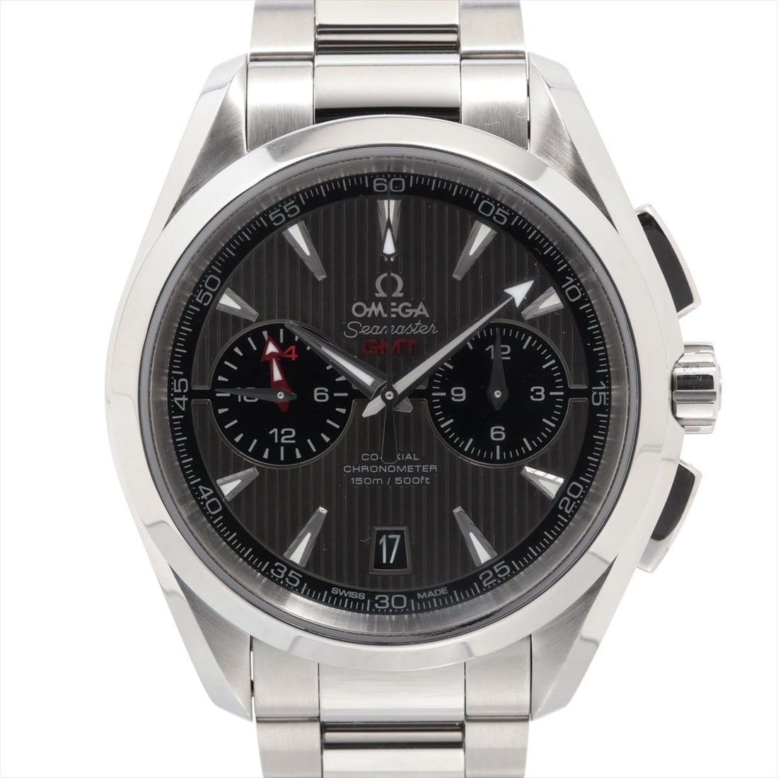 OMEGA Aqua Terra GMT Men's Seamaster Wristwatch: OMEGA Aqua Terra GMT Men's Seamaster Wristwatch This is an OMEGA Seamaster Aqua Terra 150M Co-Axial Chronometer GMT wristwatch designed for men. The watch is pre-owned and features Swiss origin, offer
