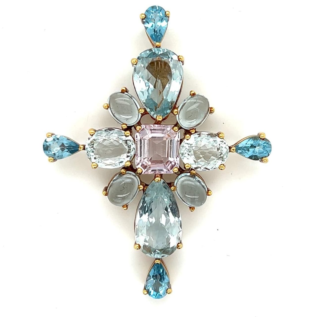 1960's 18K Yellow Gold Pendant with 25.00 Ct Aquamarine and Kunzite