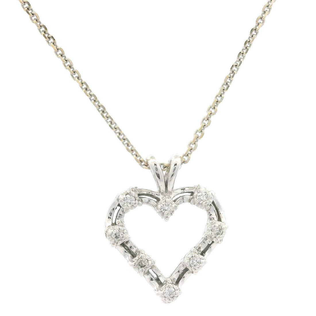 Vintage 14k White Gold Diamond Heart Pendant Necklace 0.08ctw