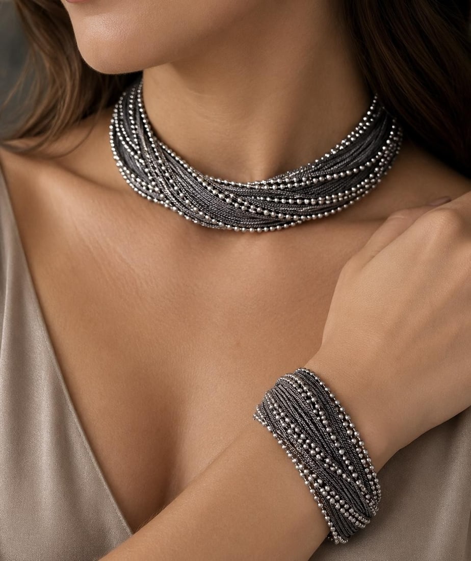 Italian Sterling Silver Torsade Necklace Bracelet Set