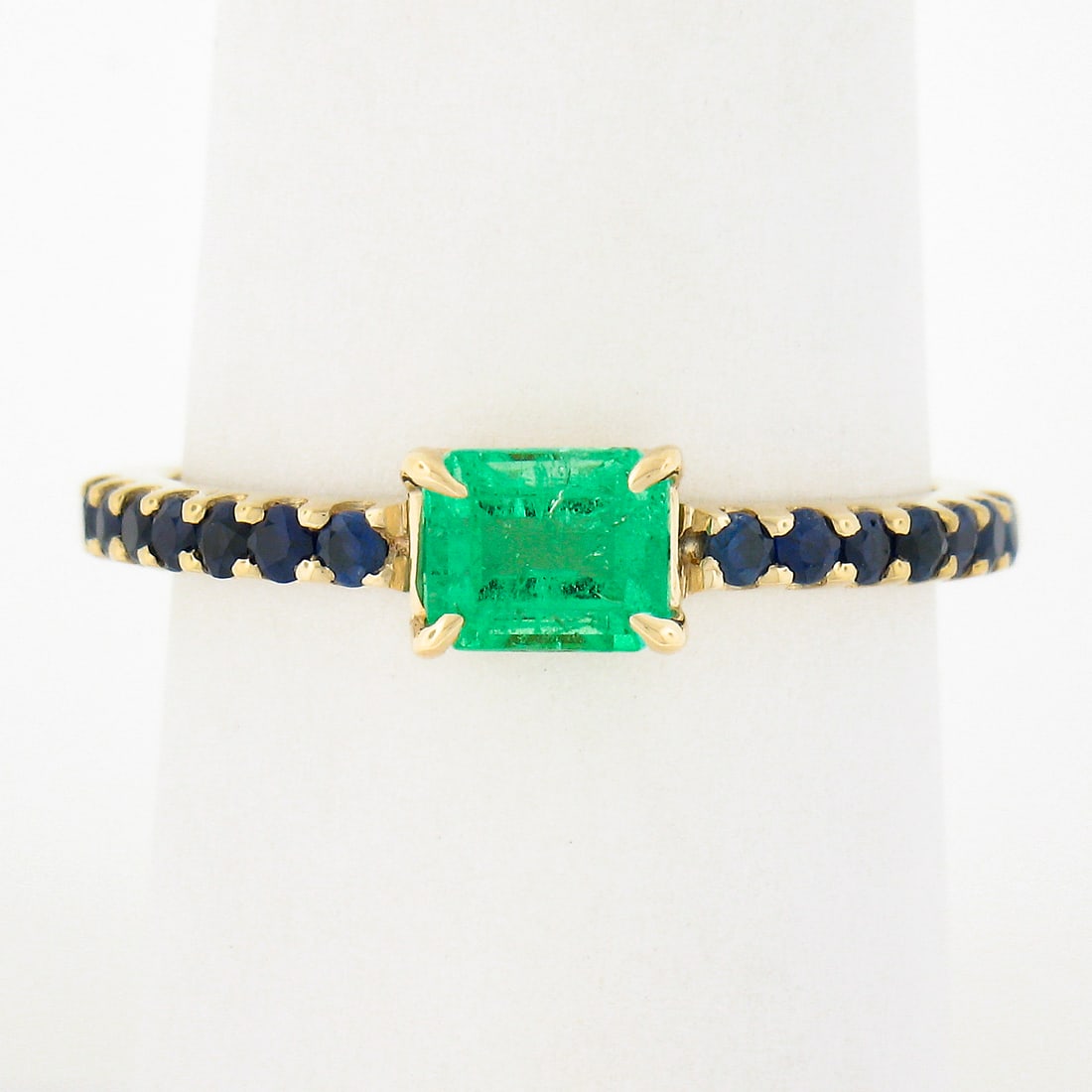 14k Yellow Gold Emerald Cut Colombian Emerald Sapphire Stack Ring Size 8 (1 of 8)