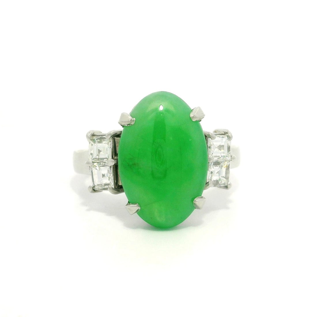 Vintage Platinum 8.29ctw A Burma Jade Cocktail Ring GIA Certified with Diamond Accents