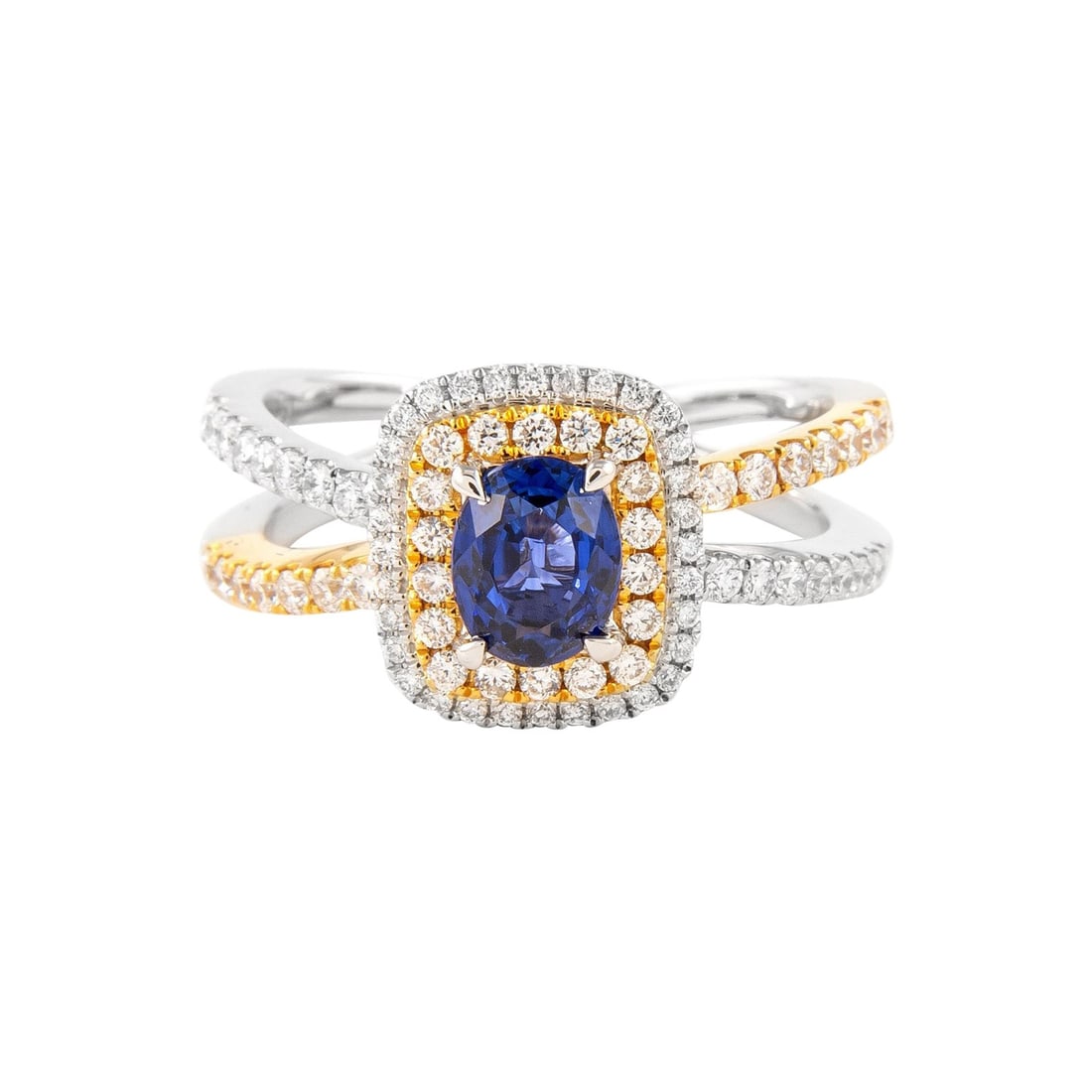 1.43ct Sapphire Diamond Halo Ring 14k Gold Resizable (1 of 4)