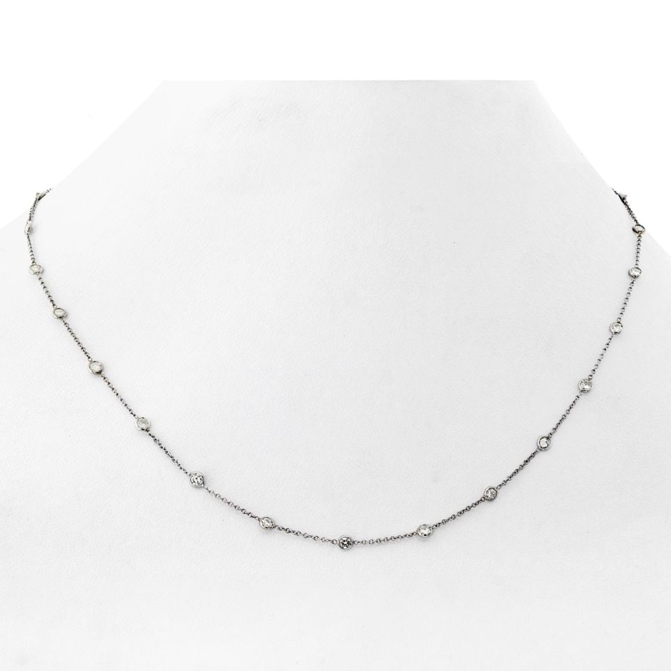 Diamonds by the Yard Necklace 2.35ct 18K White Gold 17 Inch Chain: Diamonds by the Yard Necklace 2.35ct 18K White Gold 17 Inch Chain This elegant Diamonds by the Yard necklace is crafted from 18K white gold and features approximately 2.35 carats total weight of round