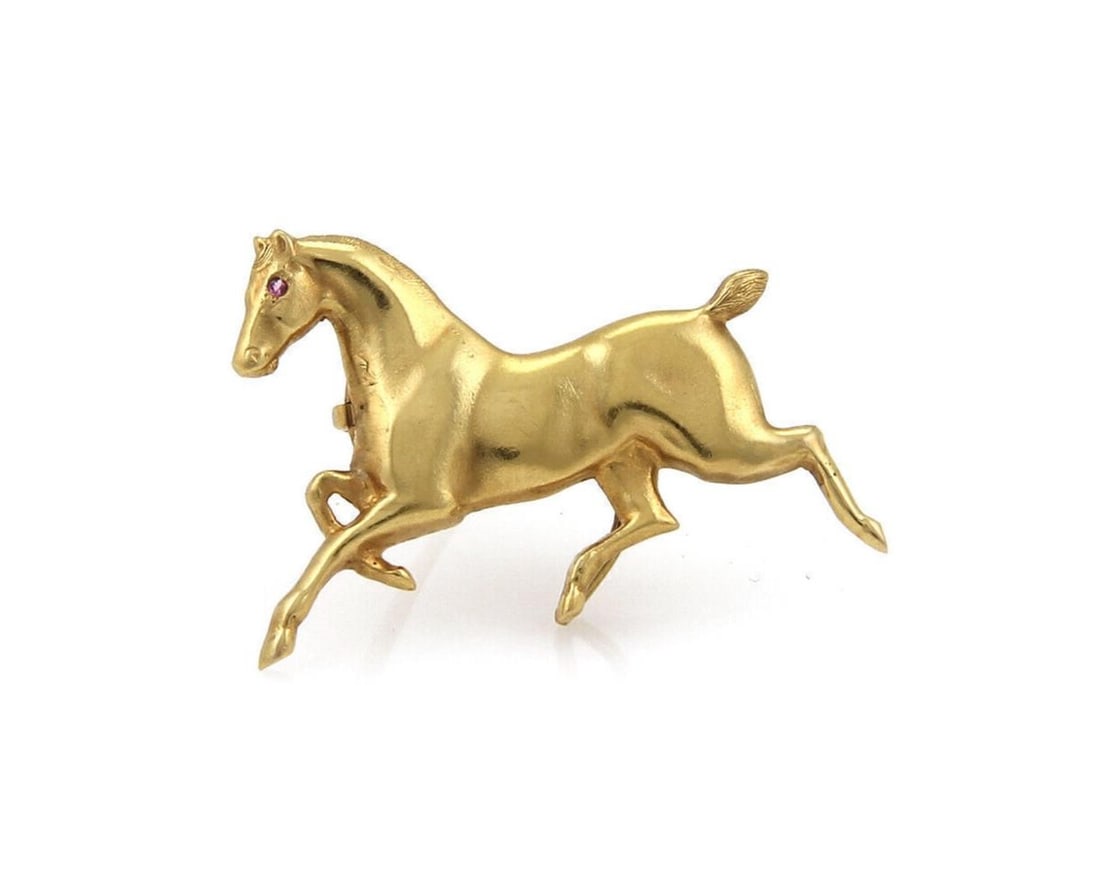 Unbranded Vintage 14K Yellow Gold Horse Brooch with Ruby (1 of 4)